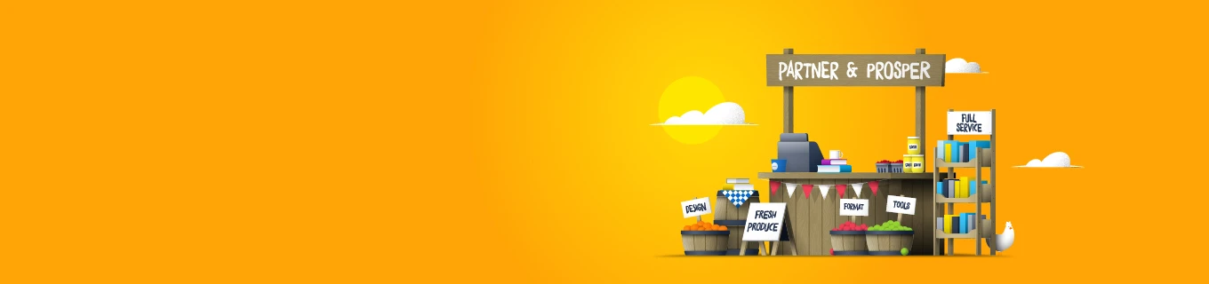 Lulu hire a pro banner image showing a partner and prosper book produce stand
